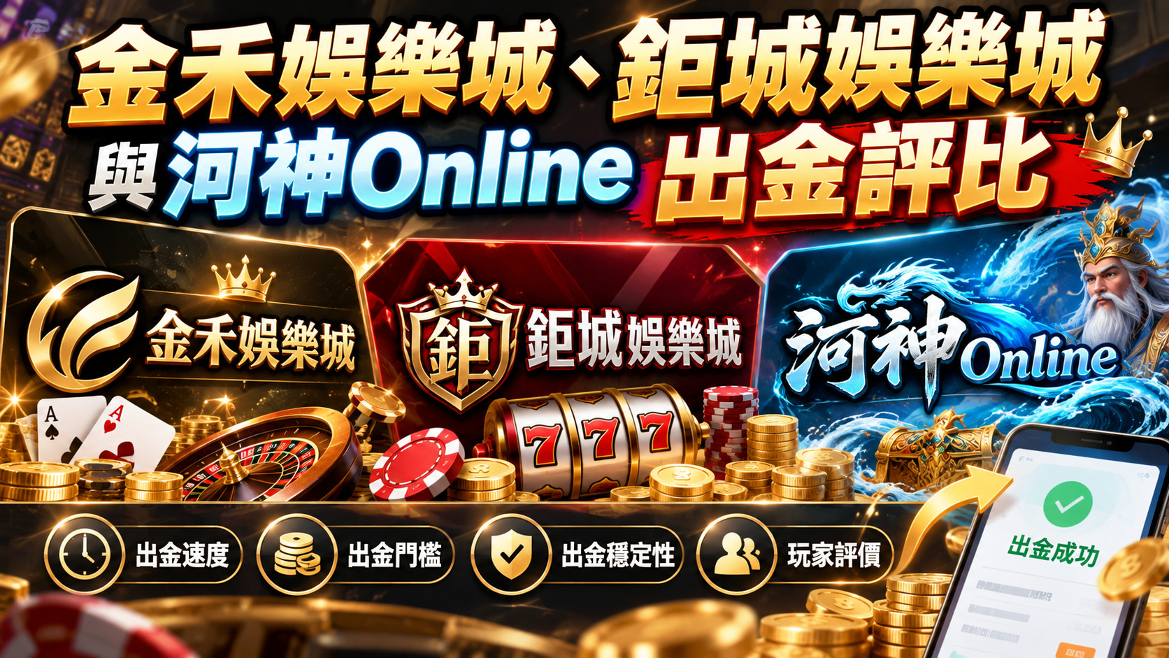 金禾娛樂城、鉅城娛樂城與河神Online出金評比